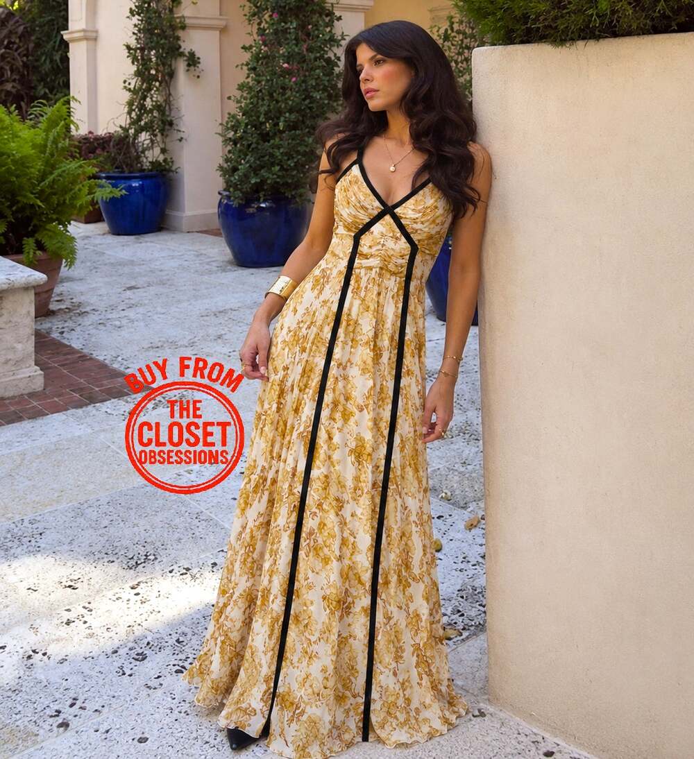 Zara NWT Yellow Baroque Print V Neck Maxi Dress M